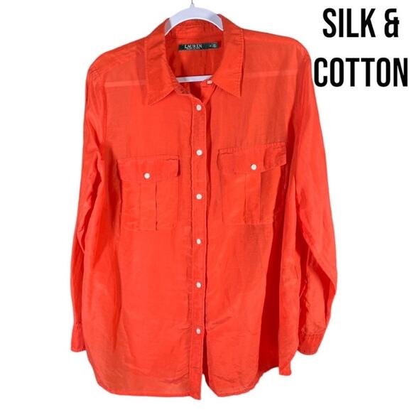 Lauren Ralph Lauren Tops - Lauren Ralph Lauren Cotton & SILK Orange Button Down Collared Shirt Blouse 1X